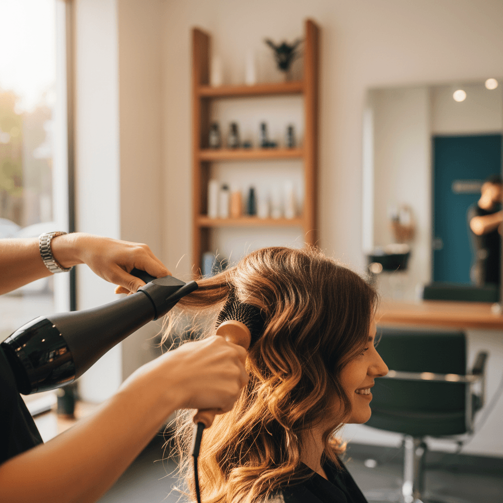 Davesha styling hair with precision and care in her Jacksonville salon